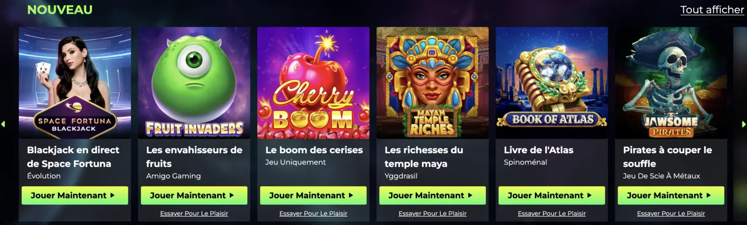 Space Fortuna nouveaux jeux